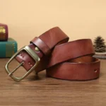 RIDESTONE™ 3.3CM Men’s Genuine Western Designer Belt – Copper Buckle for Jeans 5