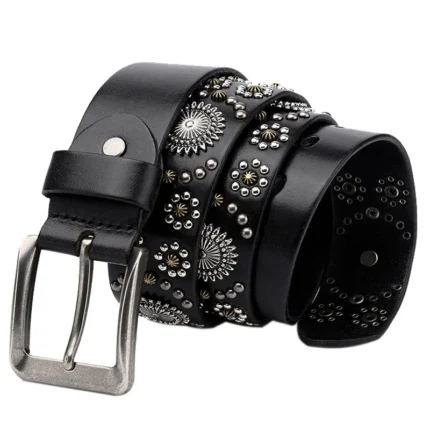 REBELFORGE™ 3.8CM Men’s Punk Leather Belt – Riveted Cowskin with Pin Buckle for Jeans 2