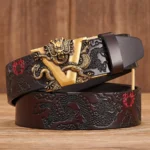DRAGONCREST™ 3.5CM Carved Dragon Genuine Leather Belt – Carved Dragon Pattern Automatic Buckle 1