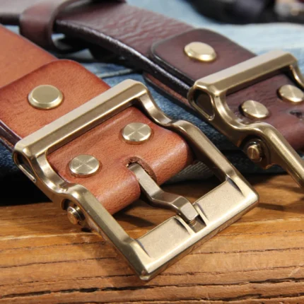 BrassReign™ Men's Rock Style Cowhide Leather Belt – Solid Brass Pin Buckle 3.8cm 1