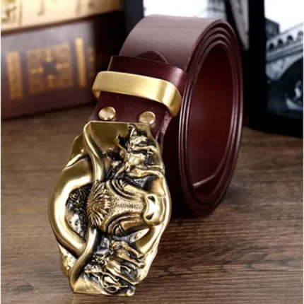 Oxforge™ 3.8CM Men Real Leather Belt – Ancient Brass Oxen Buckle Jeans Belt 1