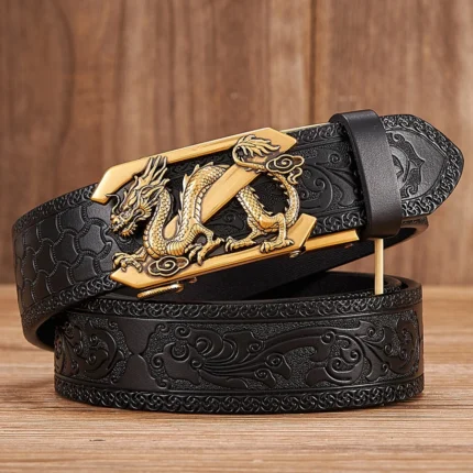 DRAGONSPIRAL™ 3.5CM Embossed Genuine Leather Belt – Automatic Buckle Dragon Pattern 2