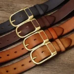 WESTMARCH™ 3.8CM Retro Cowboy Leather Belt – Brass Buckle Cowskin Jeans Strap 6