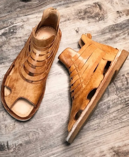 Ravello™ Men’s Gladiator Cowhide Sandals – Roman High-Top Leather Open-Toe Summer Shoes