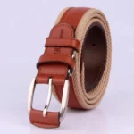 Terrova™ 3.4CM Unisex Woven Canvas Belt – Casual PU Leather Accent Strap for Men & Women 3