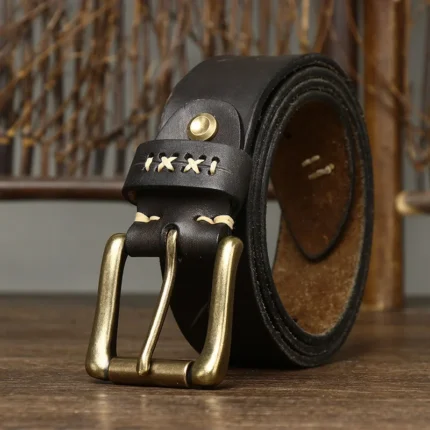 IRONVAULT™ 3.8CM Genuine Brass Buckle Belt – Brass Buckle Vintage Strap for Jeans 2