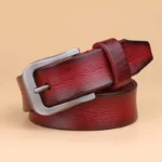 BELLEFORGE™ 2.8CM Women’s Full-Grain Leather Designer Belt – Coffee Brown & Red Genuine Cowskin 1