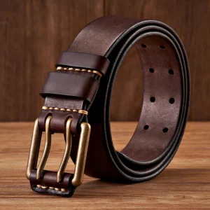 RUGGEDSTITCH™ 3.8CM Men’s Genuine Copper Buckle Belt – Vintage Double Needle Buckle 1