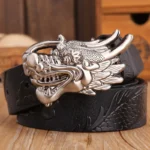 DRAGONEMPIRE™ 3.8CM Designer Dragon Buckle Belt for Men – Gold Cowskin Leather Fashion Strap 4