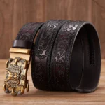 DRAGONBLAZE™ 3.5CM Dragon Buckle Leather Belt – Tang Grass Pattern Automatic Belt for Men 5