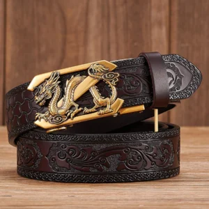DRAGONSPIRAL™ 3.5CM Embossed Genuine Leather Belt – Automatic Buckle Dragon Pattern 1