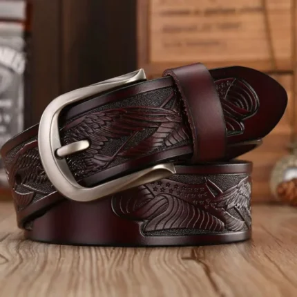 IronTalon™ Eagle Shells Punk Leather Belt – Men’s Handcrafted Cowhide Strap with Pin Buckle 2