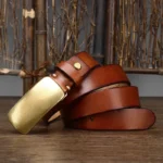 VALORÉ™ Men’s 3.3CM Genuine Leather Belt – Smooth Brass Buckle Designer Strap 3