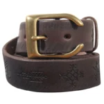 MythForge™ 3.8cm Thick Cowhide Leather Belt – Horn Brass Buckle with Lucky Phaeton Symbol for Men 6