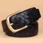 BRAIDFORGE™ 3.8CM Men’s Woven Leather Belt – Genuine Cowskin with Copper Buckle 2