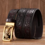ARTFORCE™ Tang Grass Tiger Buckle Leather Belt – 3.5CM Automatic Business Belt for Men 5