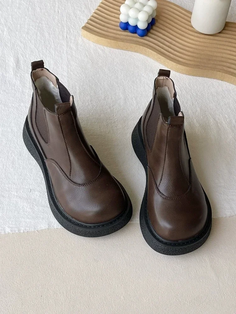 MoriMuff™ Retro Chelsea Boots – British-Style Platform Ankle Boots with Plush Warm Lining