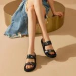 Liora™ Handmade Leather Slide Slippers – Women’s Double Strap Genuine Cowhide Sandals 2
