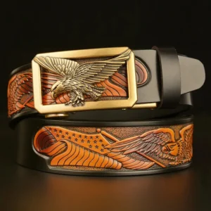 SkyValor™ Eagle Wings Leather Belt for Men – 3.5cm Split Leather with Flying Eagle Buckle 1