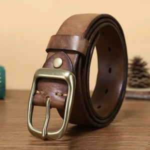RIDESTONE™ 3.3CM Men’s Genuine Western Designer Belt – Copper Buckle for Jeans 1