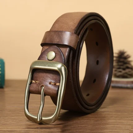 RIDESTONE™ 3.3CM Men’s Genuine Western Designer Belt – Copper Buckle for Jeans 1