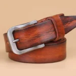 BELLEFORGE™ 2.8CM Women’s Full-Grain Leather Designer Belt – Coffee Brown & Red Genuine Cowskin 4