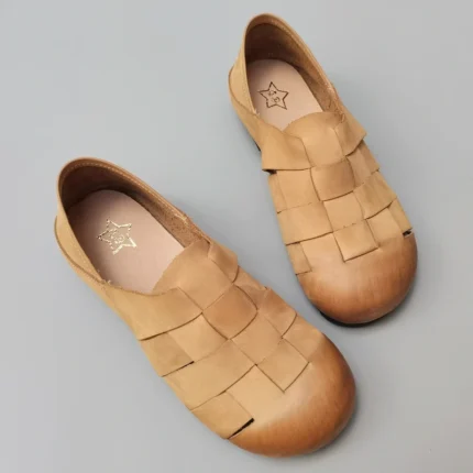 WillowWeave™ Handmade Genuine Leather Woven Flats – Genuine Cowhide Women's Summer Shoes 2