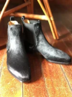 Regal Hoof™ Horsehair Chelsea Boots – Handmade Square Toe Leather Sole Ankle Boots for Men 5