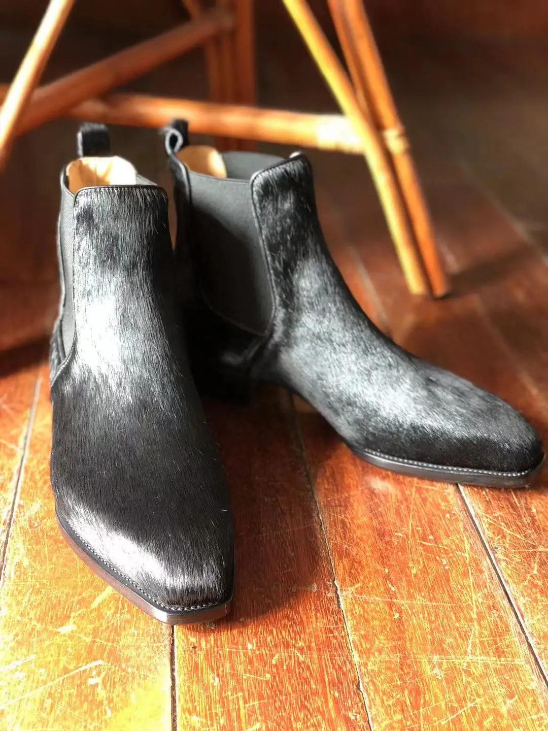 Regal Hoof™ Horsehair Chelsea Boots – Handmade Square Toe Leather Sole Ankle Boots for Men 5