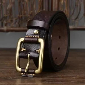 TrueCraft™ 3.8cm Natural Cowskin Leather Belt for Men – Quality Copper Buckle Jeans Belt 1