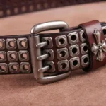 Ironhide™ | Men’s Studded Cowhide Punk Rock Belt – Handmade Retro Tactical Leather Belt for Jeans 2