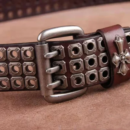 Ironhide™ | Men’s Studded Cowhide Punk Rock Belt – Handmade Retro Tactical Leather Belt for Jeans 2
