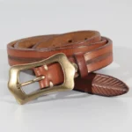 Vintessa™ Women Genuine Leather Belt – Retro Cowhide with Brass Buckle, 2.2cm Slim Fit 1