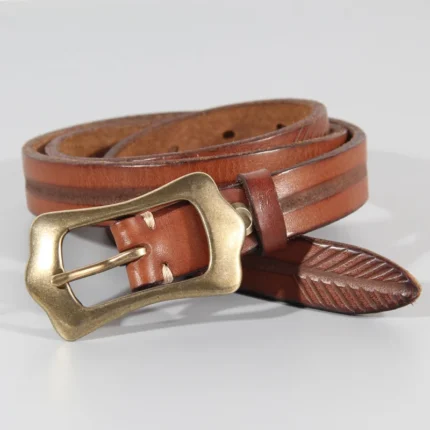 Vintessa™ Women Genuine Leather Belt – Retro Cowhide with Brass Buckle, 2.2cm Slim Fit 1