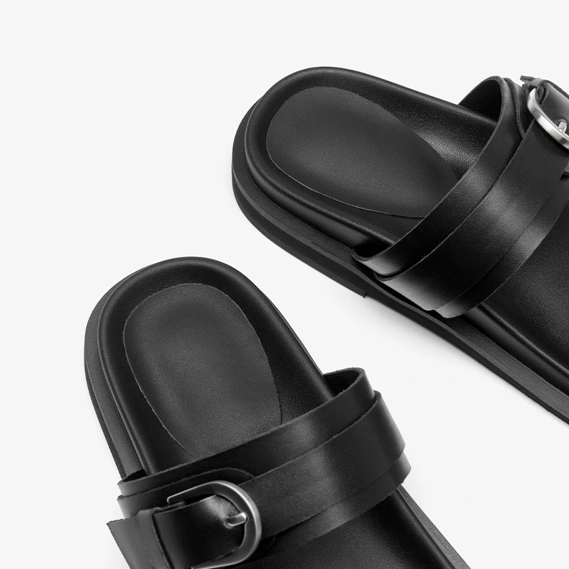 Liora™ Handmade Leather Slide Slippers – Women’s Double Strap Genuine Cowhide Sandals 4