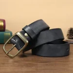 RIDESTONE™ 3.3CM Men’s Genuine Western Designer Belt – Copper Buckle for Jeans 2