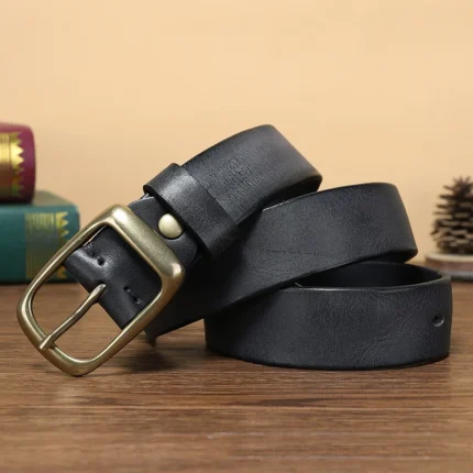 RIDESTONE™ 3.3CM Men’s Genuine Western Designer Belt – Copper Buckle for Jeans 2