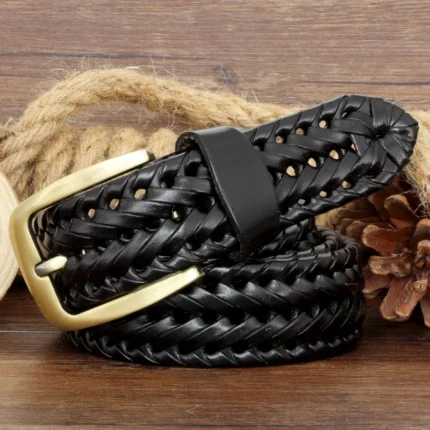 LUXKNIT™ 3.3CM Unisex Genuine Leather Woven Belt – Luxury Adjustable Strap for Men & Women 2