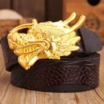 DRAGONEMPIRE™ 3.8CM Designer Dragon Buckle Belt for Men – Gold Cowskin Leather Fashion Strap 5