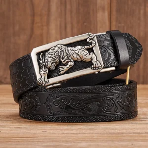 ARTFORCE™ Tang Grass Tiger Buckle Leather Belt – 3.5CM Automatic Business Belt for Men 1