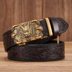DRAGONBLAZE™ 3.5CM Dragon Buckle Leather Belt – Tang Grass Pattern Automatic Belt for Men 4