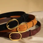 Silvette™ Vintage Women Skinny Suede Leather Waist Belt – Genuine Cowhide Waistband for Dress or Coat 1