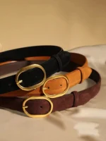 Silvette™ Vintage Women Skinny Suede Leather Waist Belt – Genuine Cowhide Waistband for Dress or Coat 1