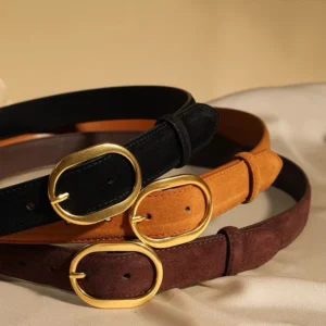 Silvette™ Vintage Women Skinny Suede Leather Waist Belt – Genuine Cowhide Waistband for Dress or Coat 1