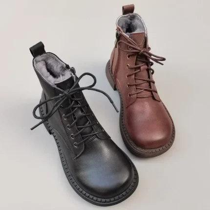 HavenStone™ Wide Toe Genuine Leather Wool-Lined Winter Boots – Women’s Mid-Calf Lace-Up Sheepskin Snow Boots 5