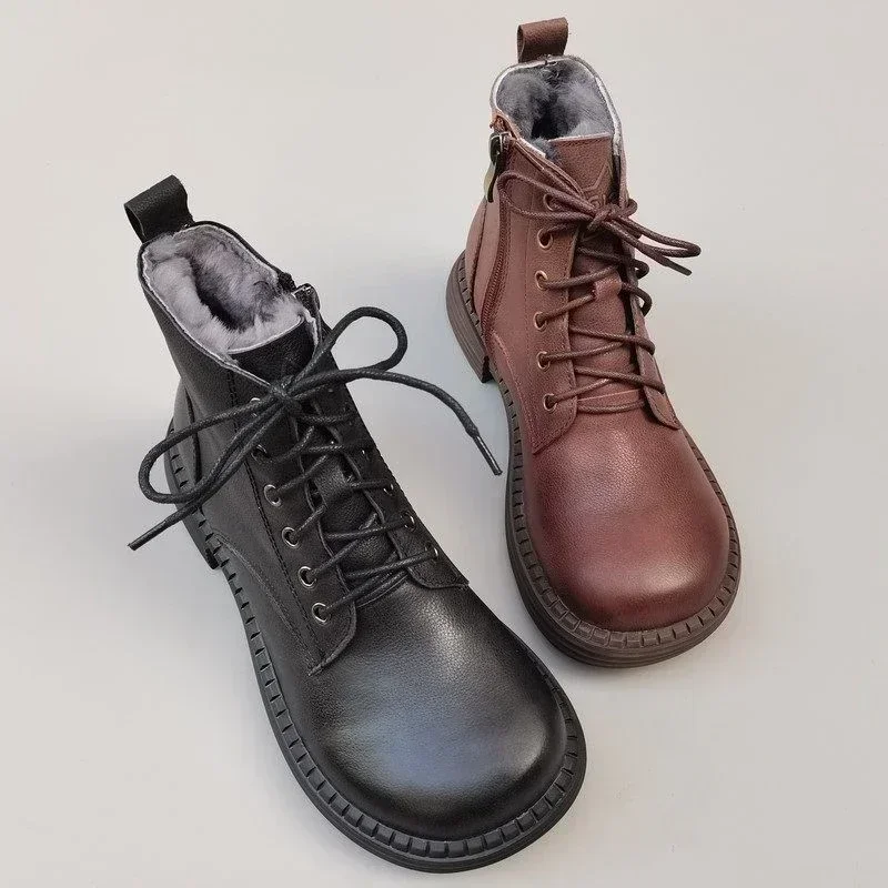 HavenStone™ Wide Toe Genuine Leather Wool-Lined Winter Boots – Women’s Mid-Calf Lace-Up Sheepskin Snow Boots 5