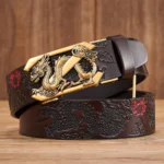 DRAGONSPIRE™ 3.5CM Men’s Leather Ratchet Belt – Dragon Pattern Automatic Buckle for Business & Casual Wear 1