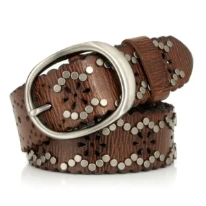 NOIRVIXEN™ 3.8CM Women Punk Rivet Belt – Hollow-Out Cowskin Leather Rock Strap 1