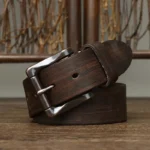 IRONRIDGE™ 3.8CM Men’s Real Genuine Leather Belt – Black Buckle Jeans & Cowboy Strap 5