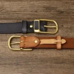 WESTMARCH™ 3.8CM Retro Cowboy Leather Belt – Brass Buckle Cowskin Jeans Strap 5
